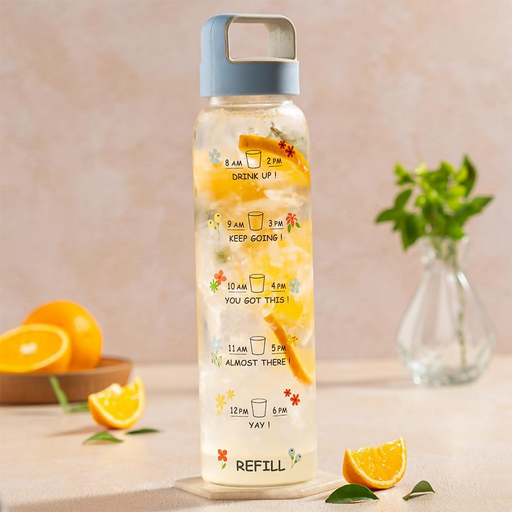 Borosil Neo Motivational Time Marker Bottle with Husk Lid - Dista