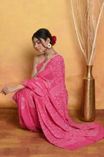Thumbnail for Very Much Indian Handblock Printed Cotton Saree With Natural Dyes - Pink - Distacart