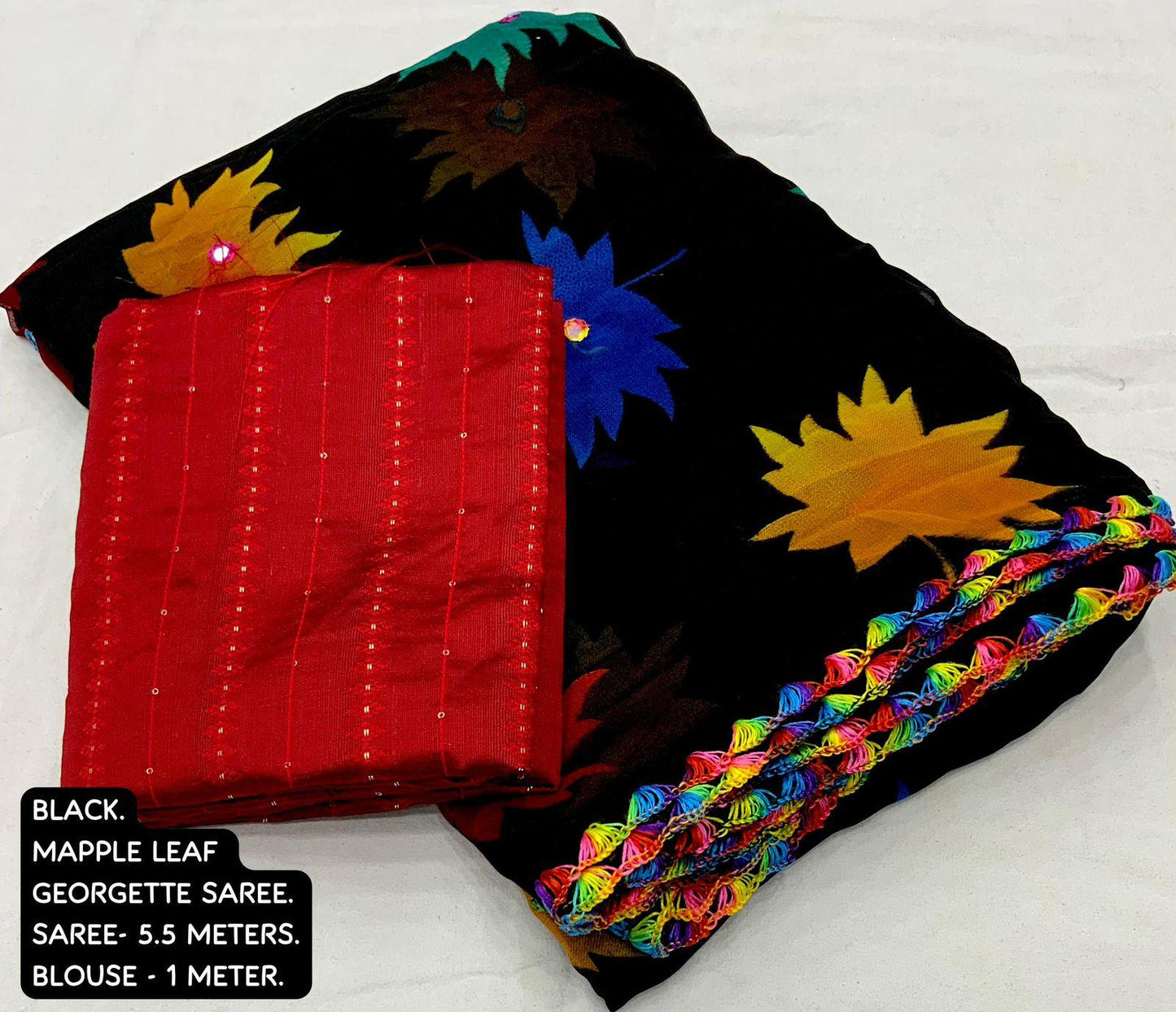 Black Poly Georgette Ethnic Motifs Saree with Unstitched Blouse - A2M - Distacart