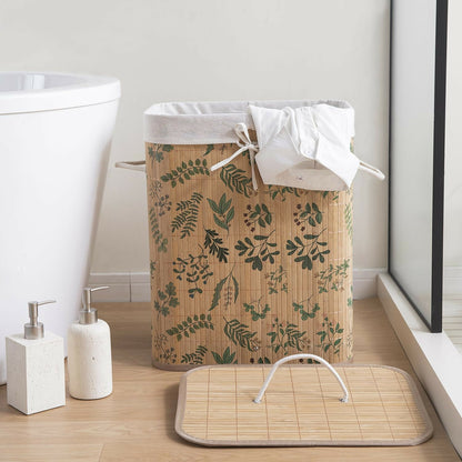 HOKIPO Eco-Friendly Foldable Bamboo Laundry Basket Hamper with Lid - Ficus Leaves - Dista