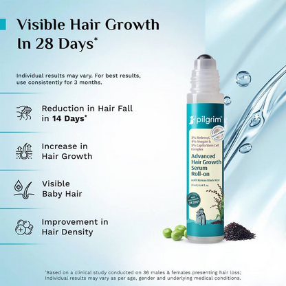 Pilgrim 3% Redensyl, 4% Anagain & 5% Capilia Stem Cell Complex Advanced Hair Growth Serum Roll-On - Distacart