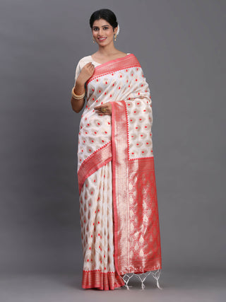 Astita Banarasi Silk Red & White Saree