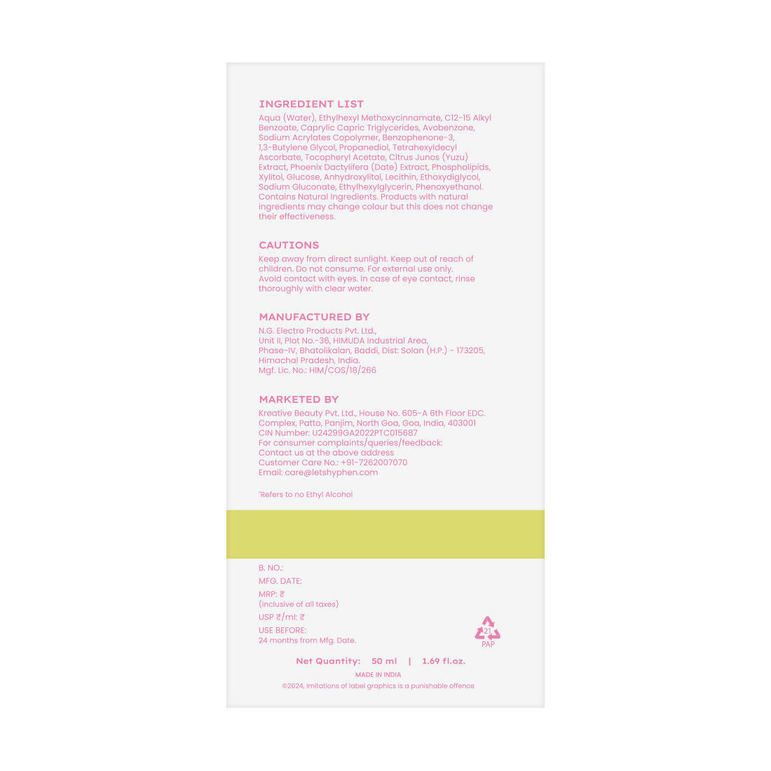 Hyphen By Kriti Sanon Vitamin Infused Brightening Sunscreen SPF 50 PA++++, Brightenens Skin, Reduces Dark spots & Pigmentation, No White Cast - Distacart