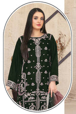 Thumbnail for Anaita Green Velvet Suit with Embroidery Sequence Work