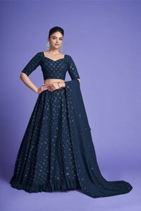 Thumbnail for Aastha Fashion Women's Teal Blue Diamond Georgette Thread & Sequins Embroidery Party Wear Lehenga Choli - Distacart