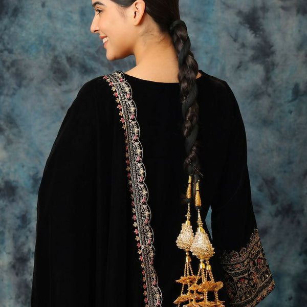 Ruby Raang Gold Gota Pati Work And Black Thread And Mirrors With Gold Stones - Distacart