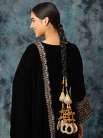 Thumbnail for Ruby Raang Gold Gota Pati Work And Black Thread And Mirrors With Gold Stones - Distacart