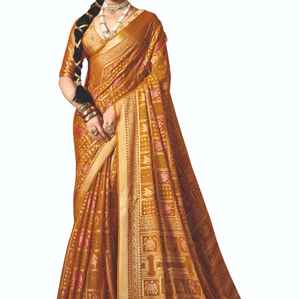 Joban Fashion Yellow Dull Moss Brasso Saree - Distacart