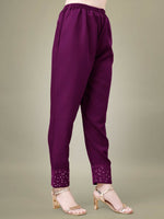 Thumbnail for Jyoti Fashion Women's Purple Cotton Blend Embroidery & Sequence work Kurta with Trouser & Dupatta - Distacart