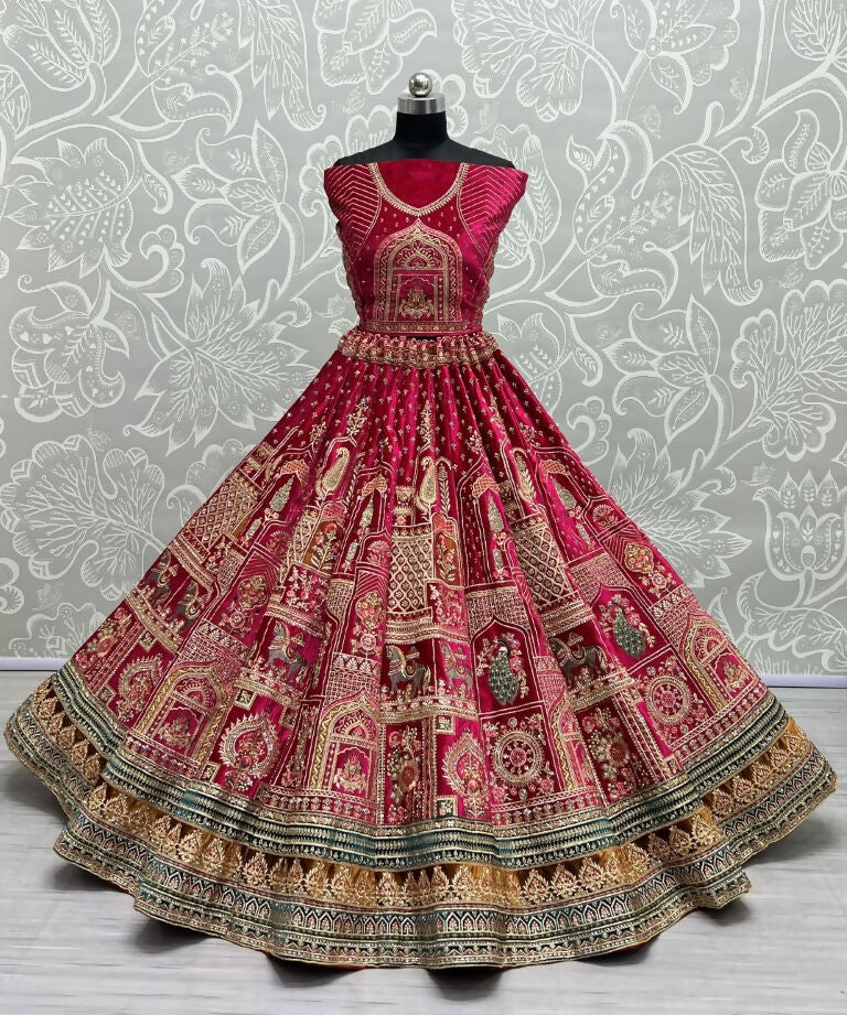 Jyoti Fashion Women's Rani Pink Velvet Fancy Dori & Sequins with Multi Thread Embroidered with Diamond Work Wedding Lehenga Choli - Distacart