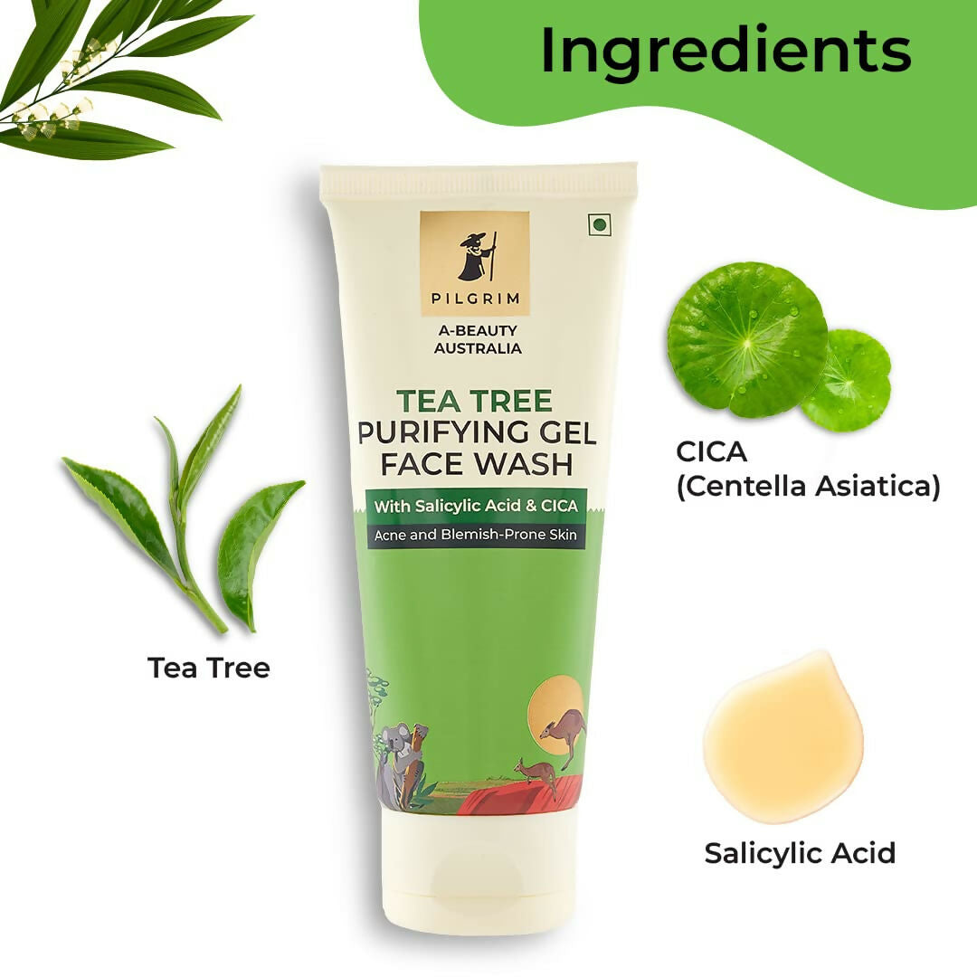 Pilgrim Australian Gel Face wash Purifying with Tea Tree, 1% Salicylic acid & CICA For Oily Skin, Acne And Pimples - Distacart