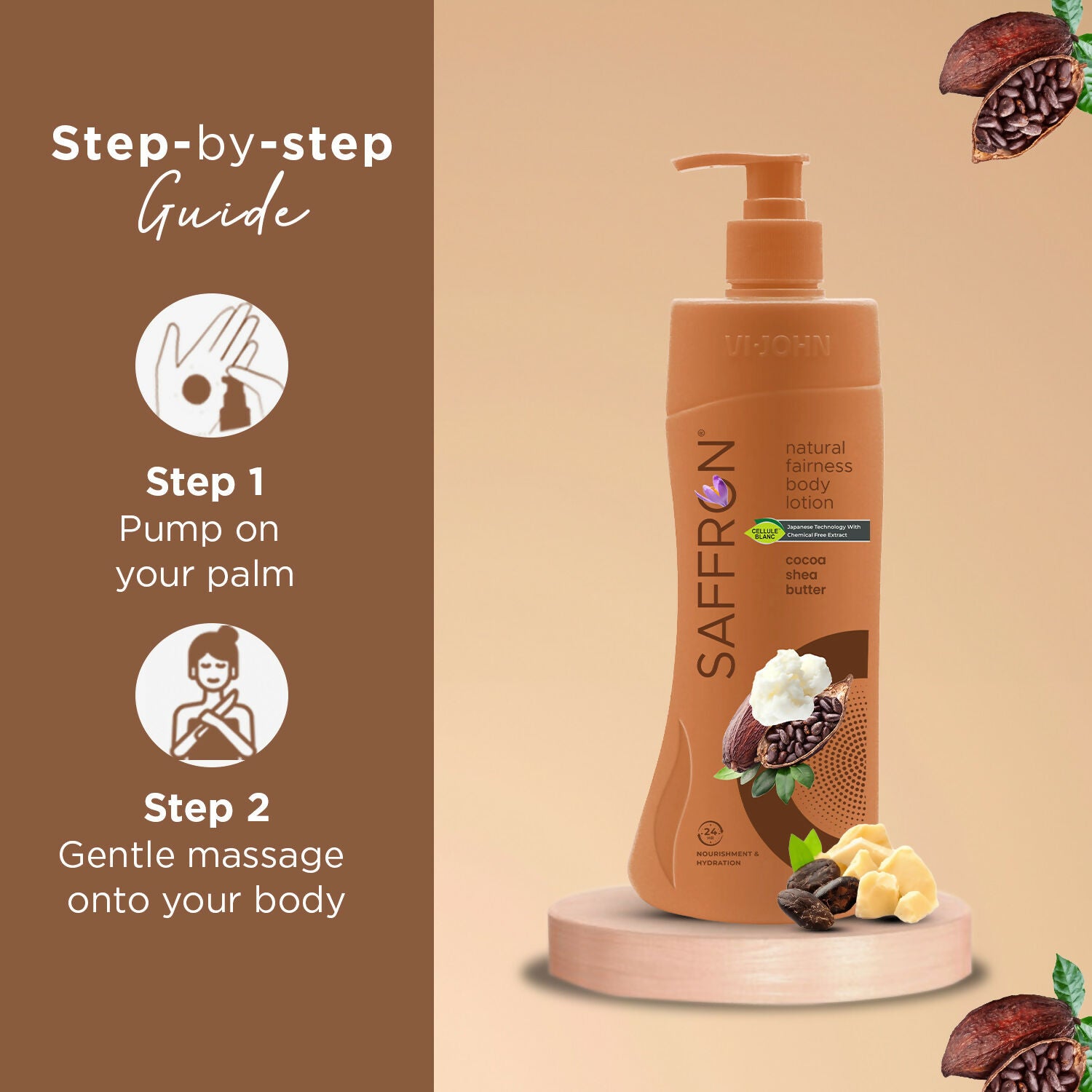 VI-JOHN Saffron Natural Fairness Body Lotion Cocoa Shea Butter Deep Nourishment Soft, Glowing Skin For All Skin Types - Distacart