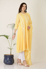 Thumbnail for Joban Fashion Yellow&White Georgette Kurta Set