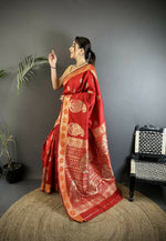 Thumbnail for Joban Fashion Red Paisley Soft Silk Banarasi Saree - Distacart