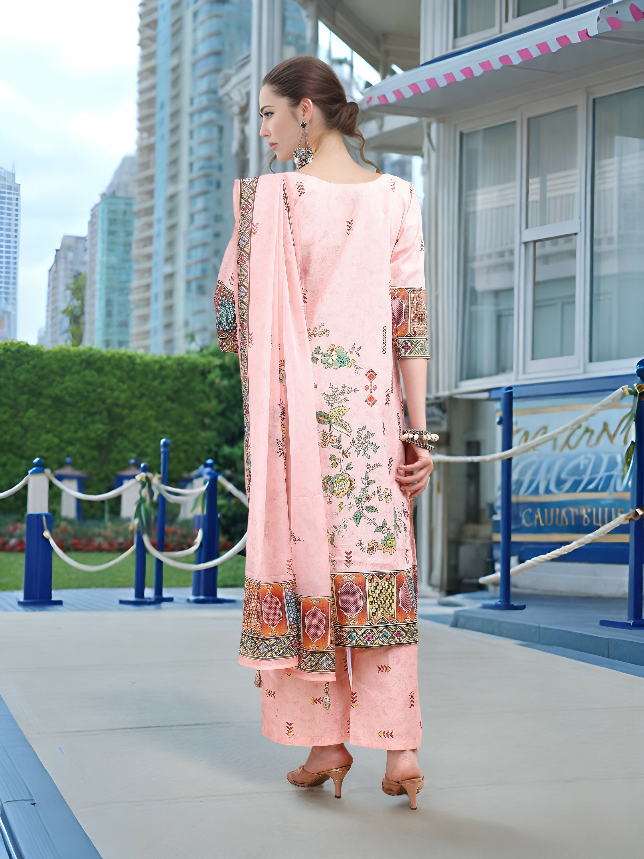 Joban Fashion Pink Position Digital Print With Position Foil Kurta Set