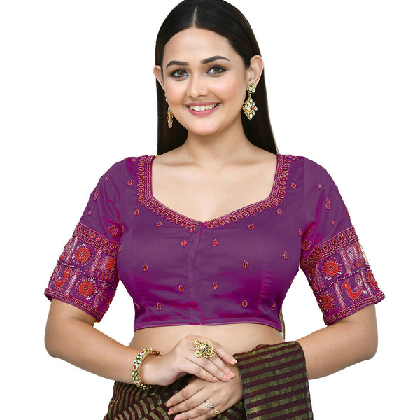 Joban Fashion Women's Purple Embroidered Stitched Blouse