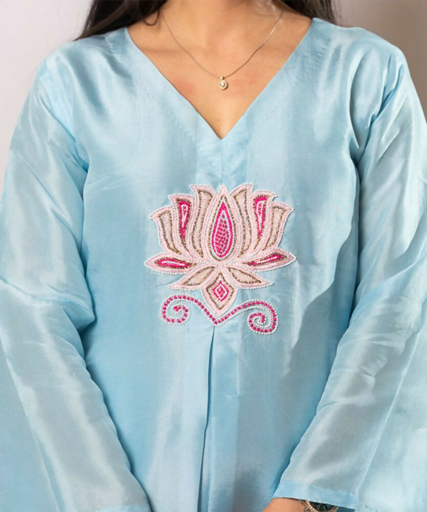 Timaraa Azure Lotus – Handcrafted Upada Silk Co-Ord Set - Dista