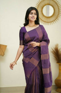 Thumbnail for Partywear Designer Purple Banarasi Silk Fancy Saree - Starwalk - Distacart