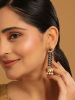 Thumbnail for Nuyug 22K Gold-Plated Blue Onyx & Pearl Studded Dome Shaped Jhumkas