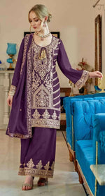 Thumbnail for Anaita Purple Vichitra Simar With Embroidery Coding Sequence Stitched Salwar Suit - Distacart