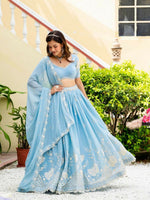 Thumbnail for Lehenga Mart Designer Indian Wedding Lehenga Choli-Sky Blue - Distacart