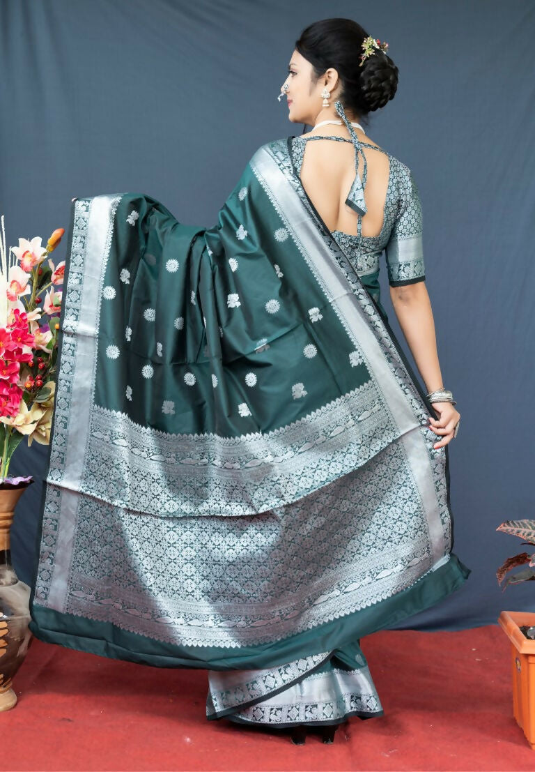 Jyoti Fashion Women's Bottle Green Soft Banarasi Silk Zari Woven Saree with Blouse - Distacart