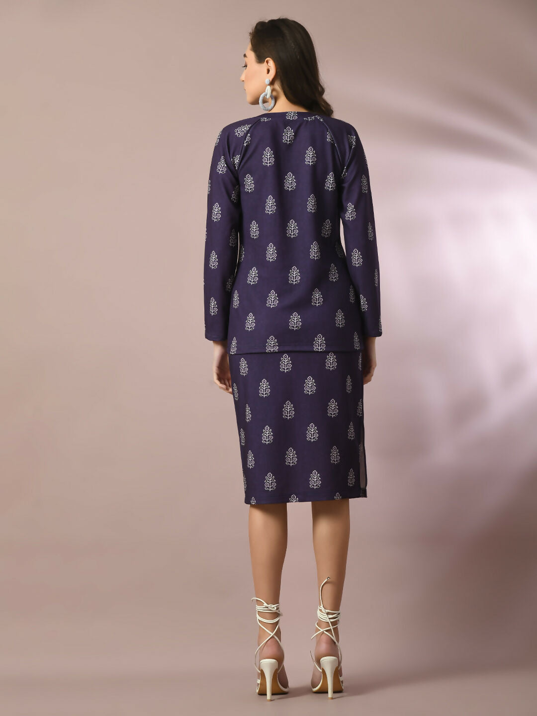 Myshka Women's Navy Blue Printed Knee Length Party Embellished Skirts - Distacart