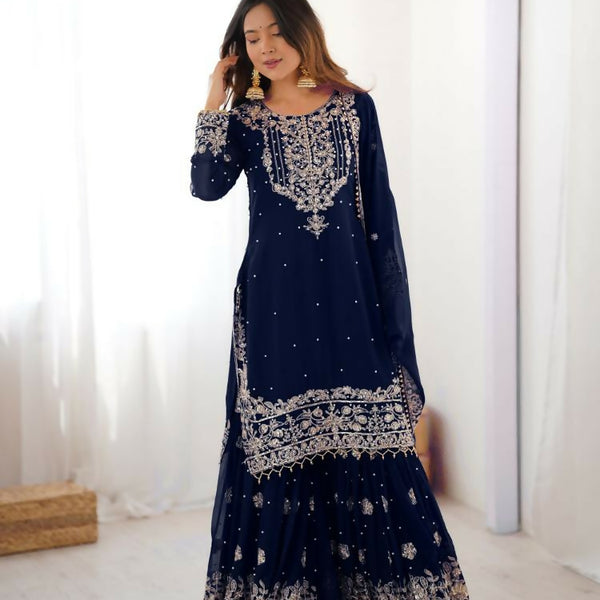 Lehenga Mart Designer Sharara Suit With Kurta, Sharara, Dupatta For Women-Teal - Distacart