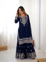 Thumbnail for Lehenga Mart Designer Sharara Suit With Kurta, Sharara, Dupatta For Women-Teal - Distacart