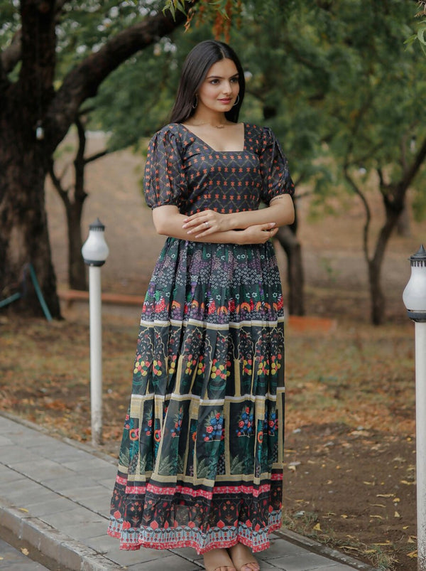 Aastha Fashion Women's Multicolor Pure Chanderi Digital Printed Anarkali Dress - Distacart