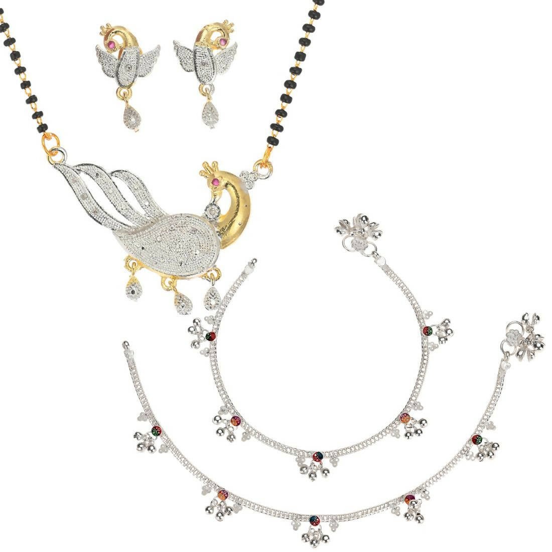 AanyaCentric Gold-plated Mangalsutra Pendant Earring Set & Silver Plated Anklet - Distacart