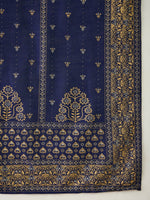 Thumbnail for The52 Blue Women's Gorgeous Embroidered Work Vichitra Silk Fabric Flared Kurta Pant and Dupatta Set - Distacart