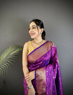 Thumbnail for Joban Fashion Purple Butti Woven Soft Lichi Silk Paithani Saree - Distacart