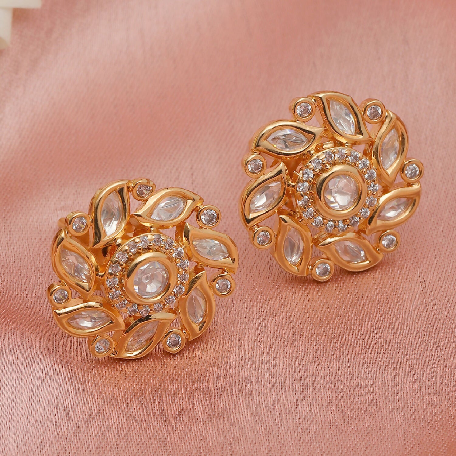 Round Kundan Studs (Gold) - Ruby Raang - Distacart