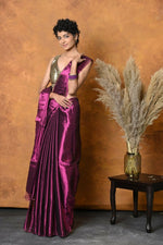 Thumbnail for Very Much Indian Fusion Cotton Tissue Shimmer Saree - Maroon - Distacart
