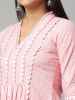 Thumbnail for Ahalyaa Womens Pink Pure Cotton Printed Kurta Palazzo Set - Distacart