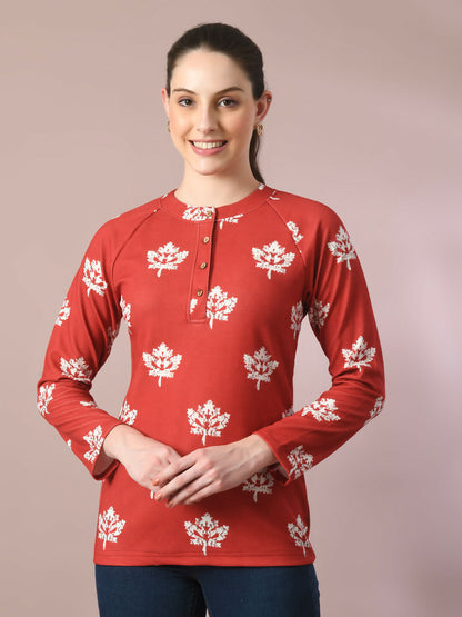 Myshka Women's Rust Embellished Raglan Sleeve Party Top - Distacart