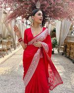Thumbnail for Preksha Creation Banarasi Red Saree With Zari Work - Distacart