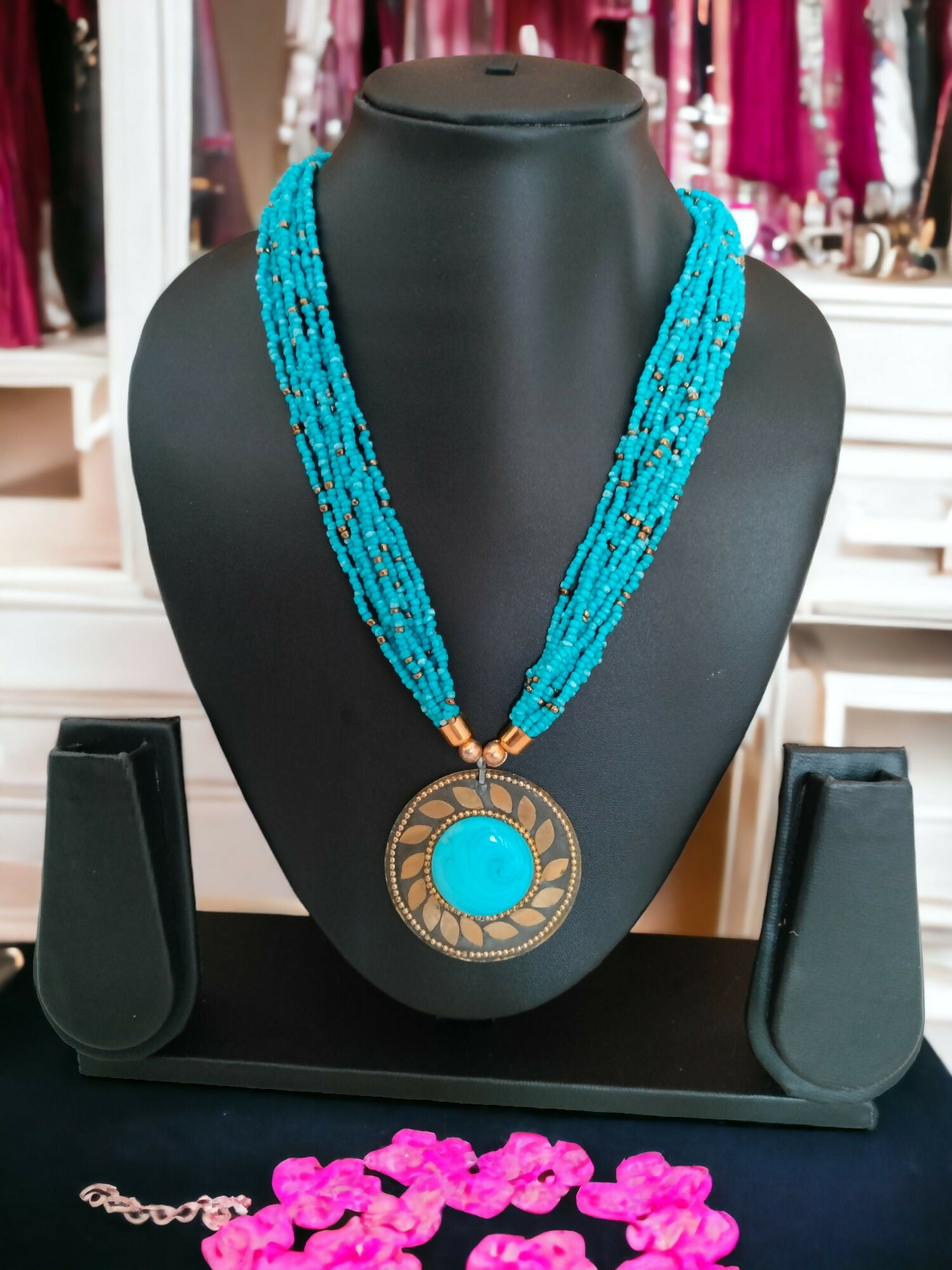 Inhanns Everyday Statement Beaded Pendant Necklace - Sky Blue - Distacart
