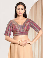 Thumbnail for Joban Fashion Purple Multi Brocade Padded Blouse With V Neck Elbow Sleeves - Distacart