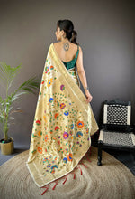 Thumbnail for Joban Fashion Off-White  Zari Woven Floral Motifs Soft Silk Paithani Silk Saree - Distacart