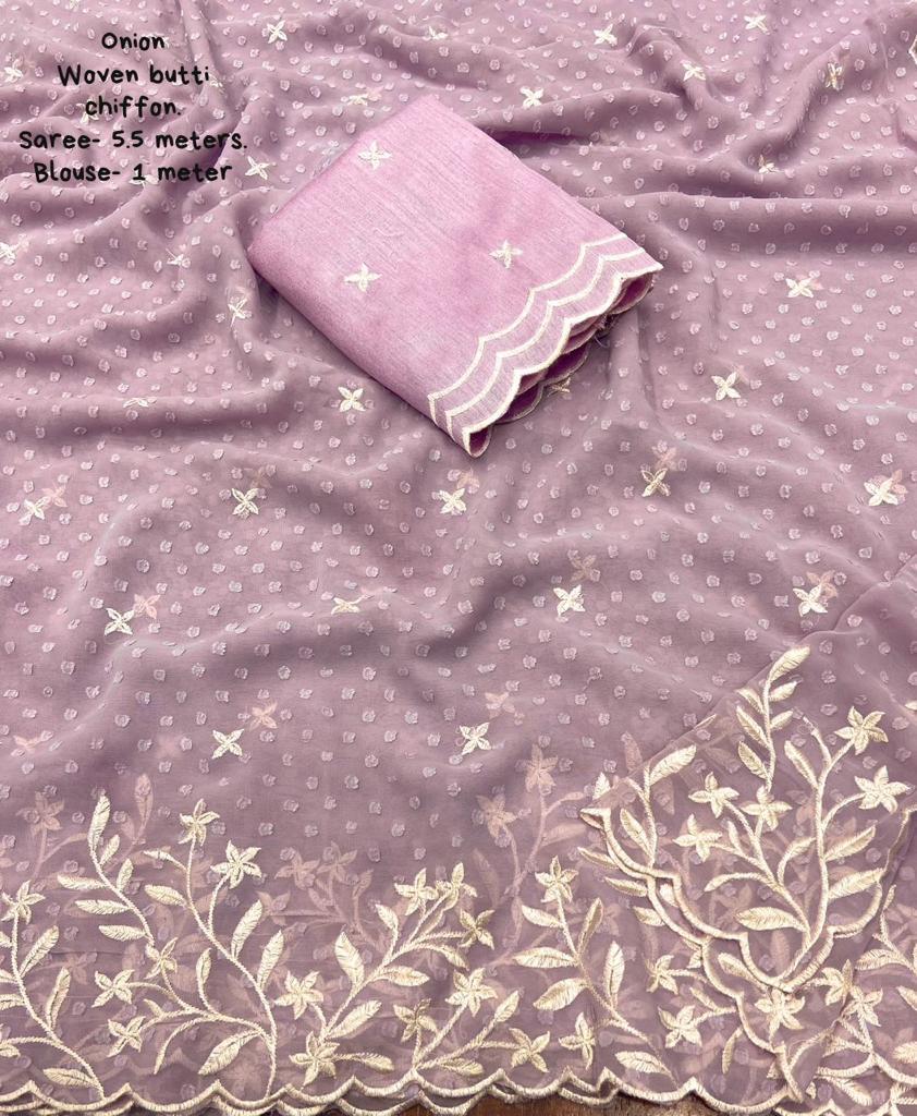 Pink Pure Chiffon Woven Design Saree with Unstitched Blouse - Hiral Fashion - Distacart