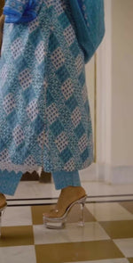 Thumbnail for Alvano Women's Aliya Cut Kurti with Pant and Dupatta set Cotton Printed (Blue) - Distacart