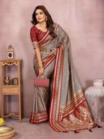 Thumbnail for Aastha Fashion Grey Kalamkari Silk Weaving Saree - Distacart