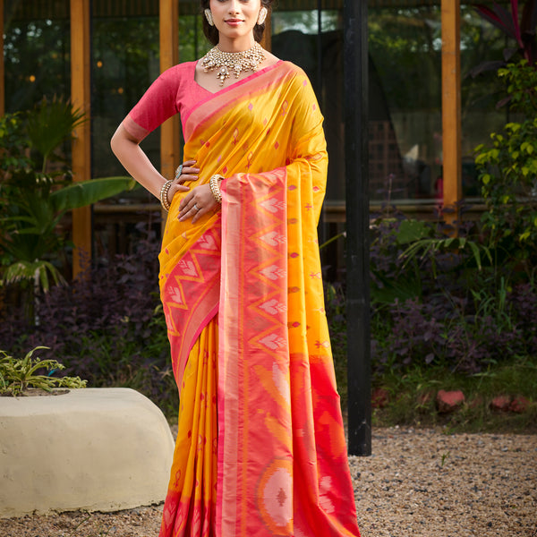 Anaita Yellow Soft Silk Saree With Floral Printed Work With Blouse - Distacart