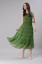 Thumbnail for Souchii Green Varlie Printed Tiered Dress – Flowy Fit & Flare