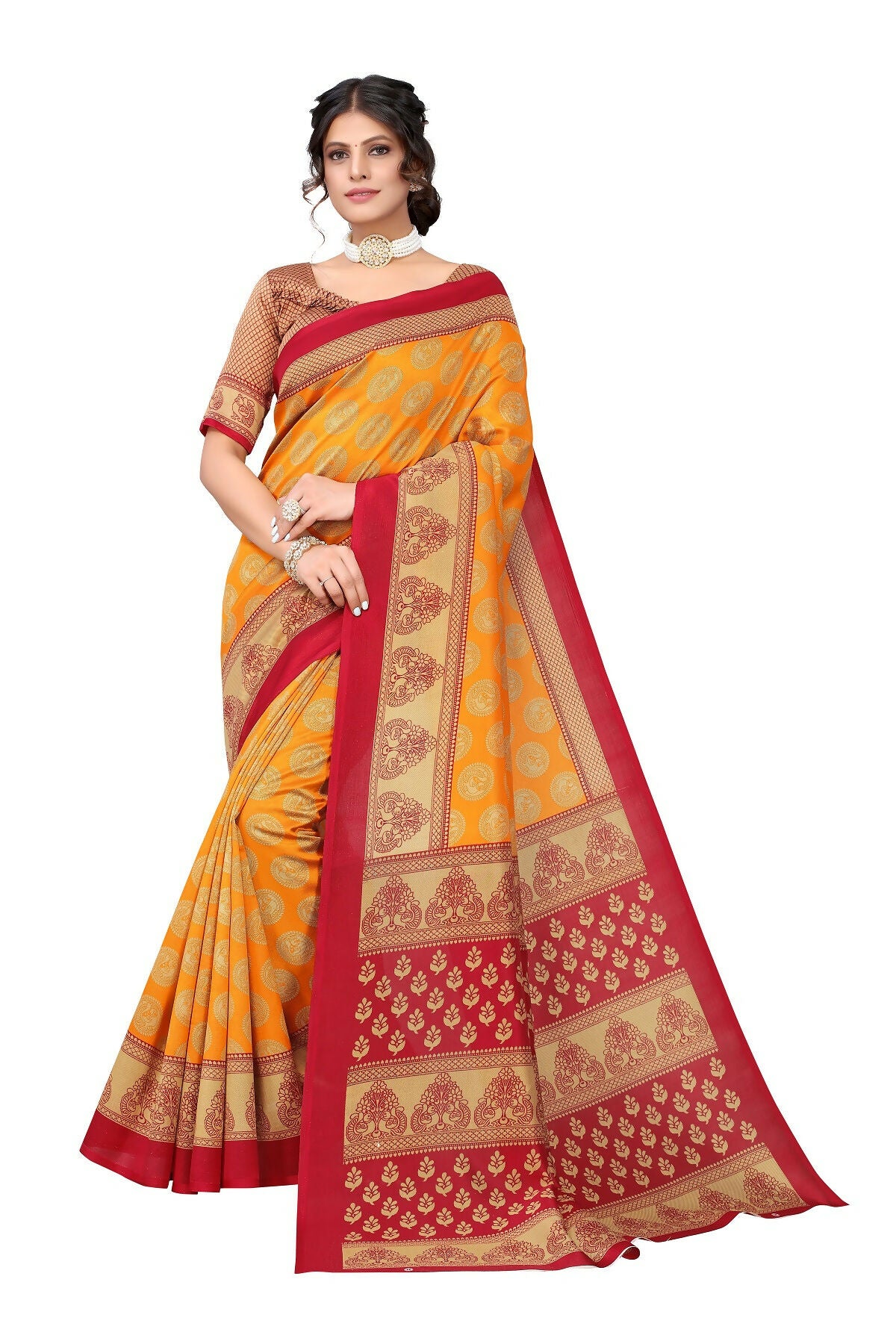 Vamika mustard Printed Art Silk Saree - Distacart
