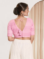 Thumbnail for Joban Fashion Baby Pink Crochet Padded Blouse With V Neck Elbow Sleeves - Distacart