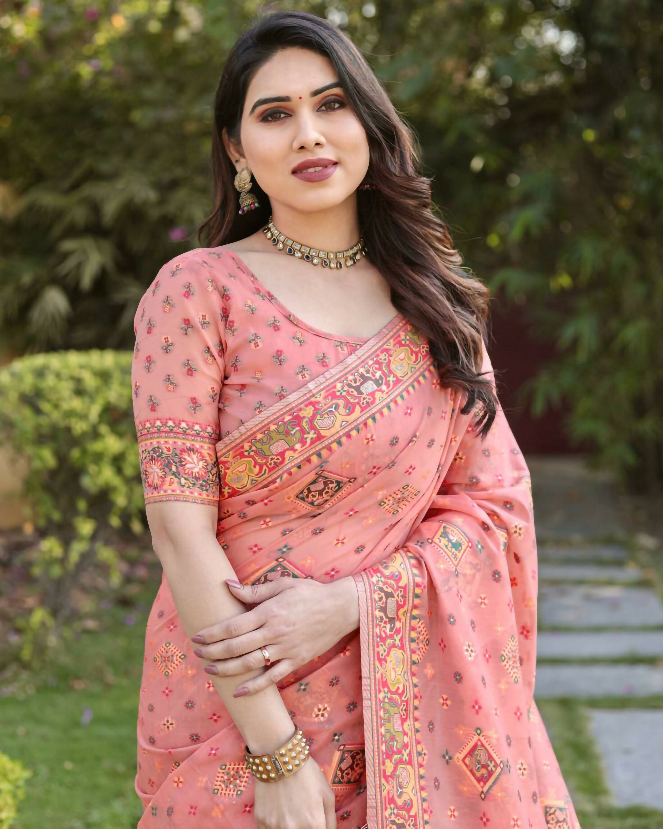 Vastranavya Luxury and Beautiful Soft, Smooth, Flowing Original Pashmina Soft Cotton Saree with Matching Blouse Fabric - Peach - Distacart