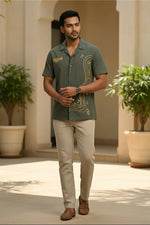 Thumbnail for Echo — Green Music Embroidered Cotton Shirt by Hilo Design - Dista